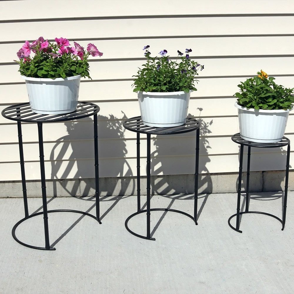 Most Recently Released Set Of 3 Plant Stands With Regard To Sunnydaze Set Of 3 Modern Indoor Outdoor Nesting Plant Stands – Assorted  Sizes – Overstock –  (View 6 of 10)