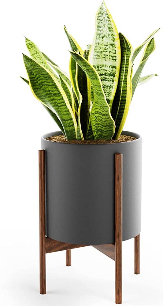 Most Up To Date 10 Inch Plant Stands Within Amazon : Omysa Mid Century Plant Stand With Pot Included – 10 Inch  Planter With Stand For Indoor Plants & Flowers – Large Ceramic Planters –  Wood Legs, Modern, Tall Floor Wooden (View 5 of 10)