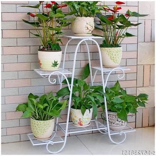 Most Up To Date Iron Plant Stand/plant Stand For Balcony/flower Pot Stand/pot Stand For  Outdoor Plants/planter Stand/6 Pot Holder (white, L 32 X W 10 X H 29 Inches) With Regard To White 32 Inch Plant Stands (View 5 of 10)