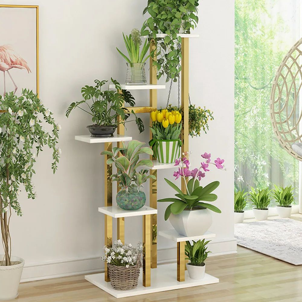 Most Up To Date Modern Plant Stands With Regard To 1200mm Modern Ladder 7 Tiered Plant Stand In Gold & White Homary (View 10 of 10)