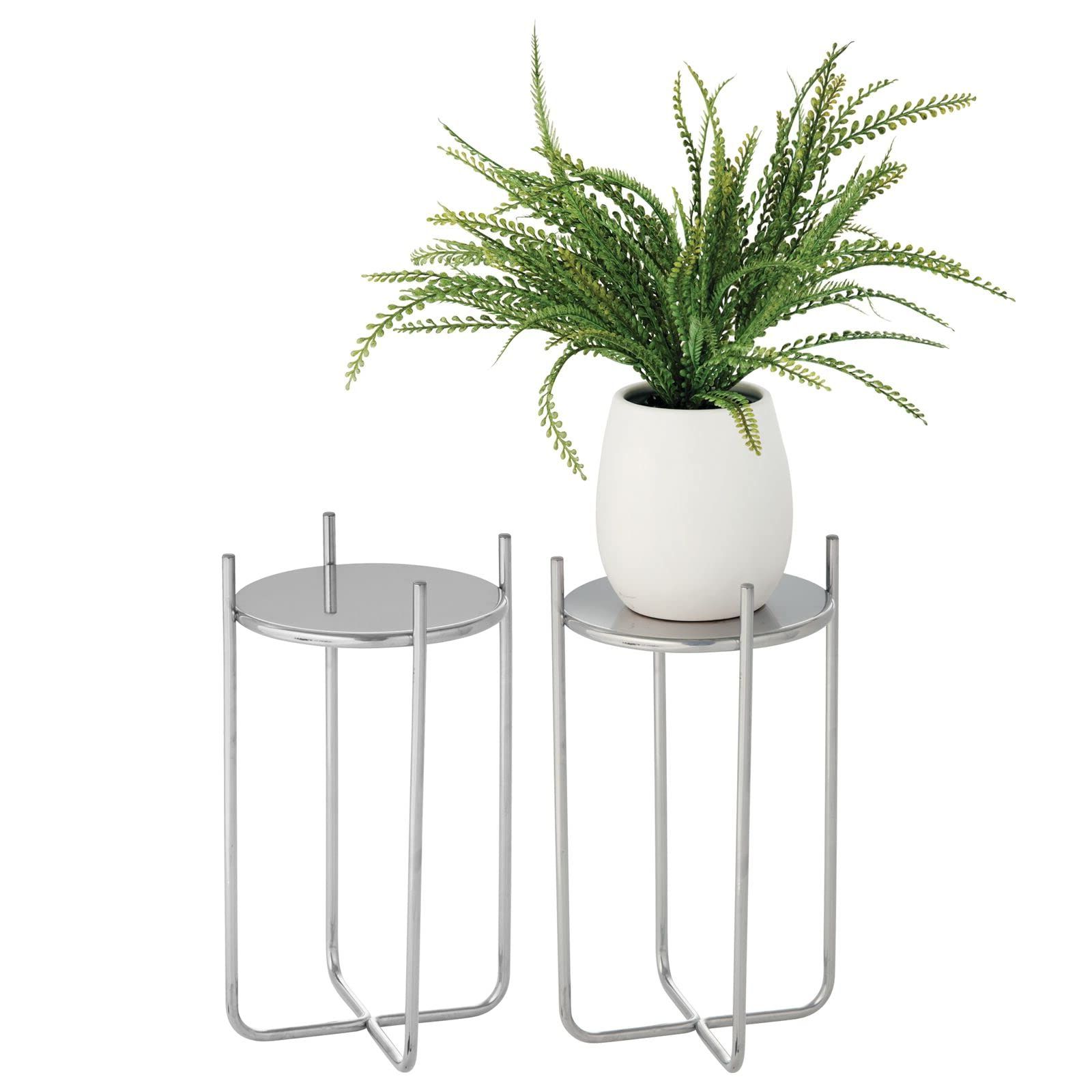 Newest 15 Inch Plant Stands Throughout Amazon: Mdesign Metal Steel Modern 15 Inch Tall Plant Stand, Planter  Holder, W/modern Crisscross Design For Table, Floor; Holds Indoor/outdoor  Plants, Flower Pot – Omni Collection – 2 Pack – Chrome : (View 5 of 10)