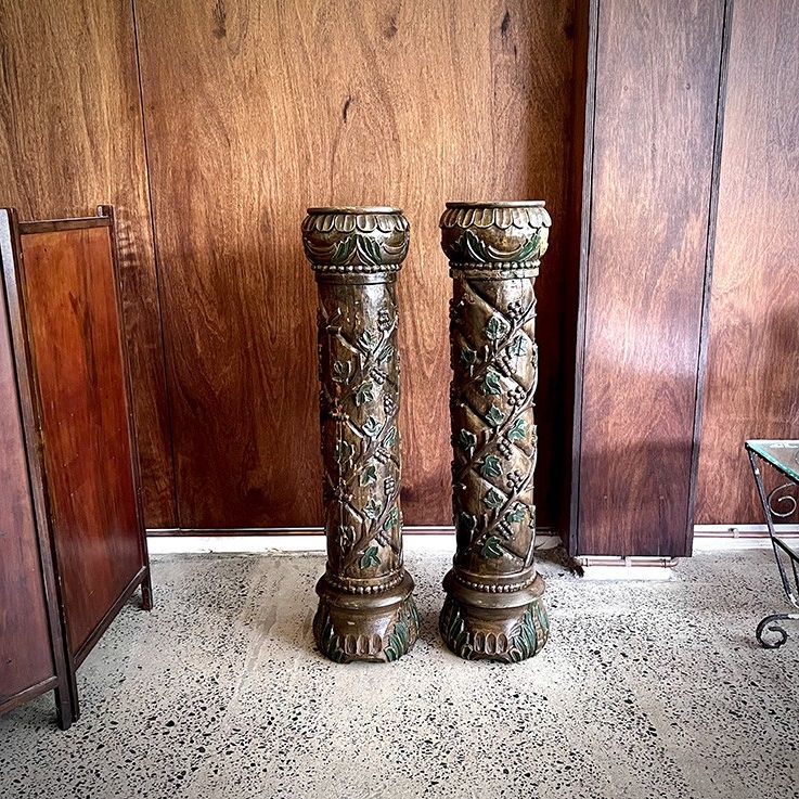 Pair Of Ornate Carved Wooden Stands  $ (View 10 of 10)