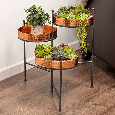 Panacea 3 Tiered Plant Stand, Hammered Copper Finish,  (View 10 of 10)