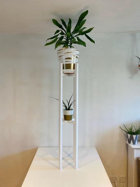 Plant Pot Stand En Blanc Extra Tall Wooden Plant Stand – Etsy France Intended For Favorite Tall Plant Stands (View 2 of 10)