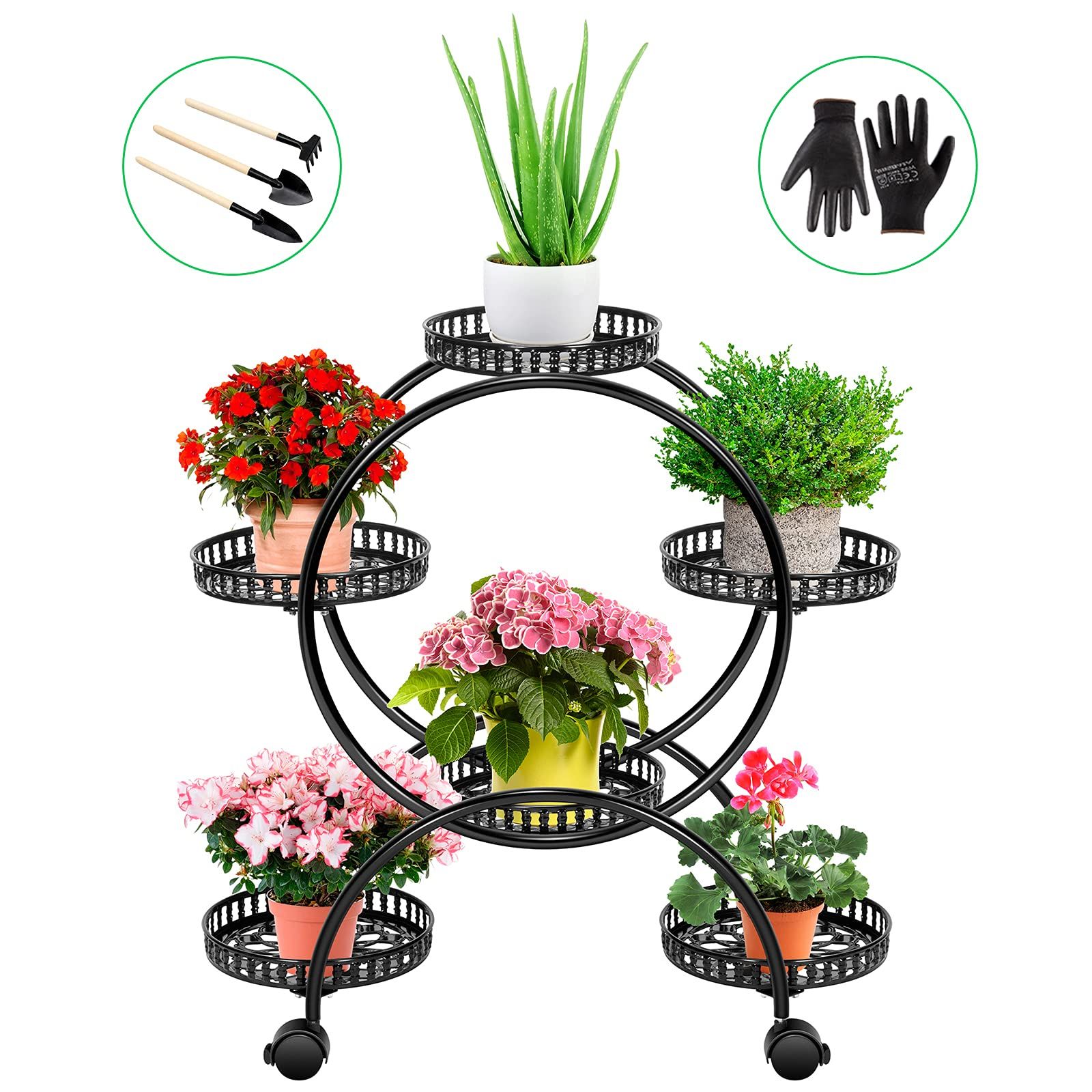 Plant Stands With Flower Bowl With 2017 Amazon: Vivosun Metal Plant Stand, 4 Tier 6 Potted Indoor Flower Pot  Holder, Outdoor Plant Shelf With Rotating Wheels, Iron Plant Rack For  Patio, Garden, Balcony, And Office, Black : Patio, Lawn & (View 4 of 10)
