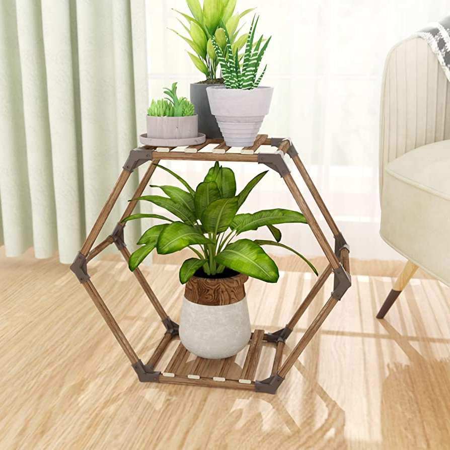 Popular Amazon : Tikea Plant Stand Indoor Hexagonal Plant Stand For Plants  Indoor Outdoor Large Wooden Plant Shelf Creative Diy 2 Tiered Flowers Stand  Rack For Table Living Room Balcony Patio Window : In Hexagon Plant Stands (View 6 of 10)