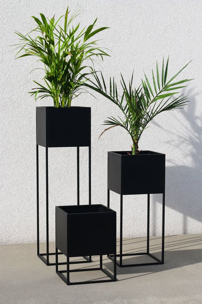 Popular Black Plant Stands Pertaining To Planter With Stand Mississippi Black – Etsy (View 7 of 10)