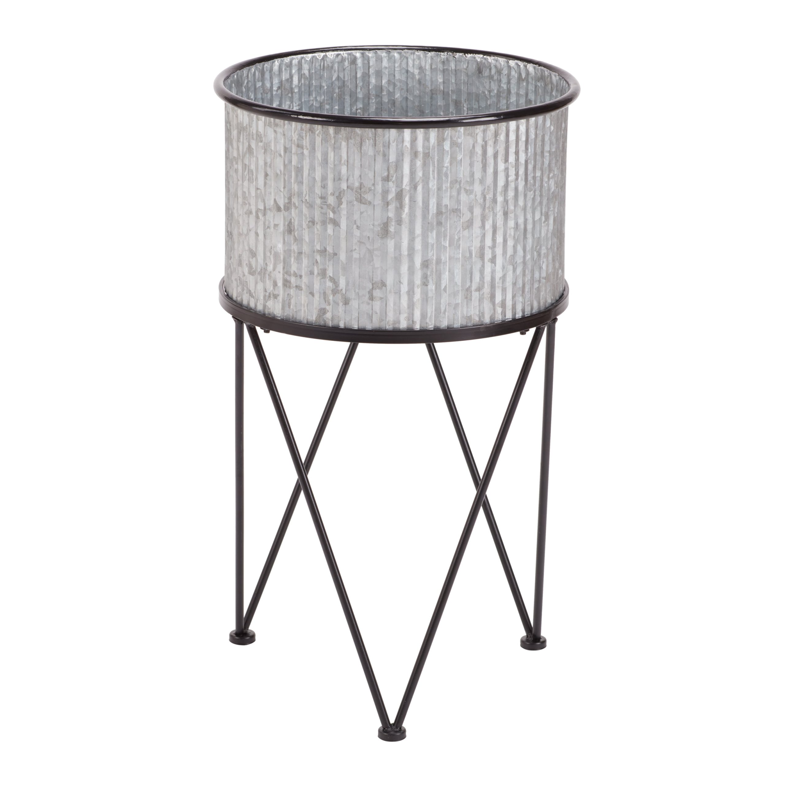 Popular Galvanized Plant Stands In Mainstays Karvel Galvanized Metal Column Planter With Stand, 15.7 In Dia. X  28 In H – Walmart (Photo 1 of 10)