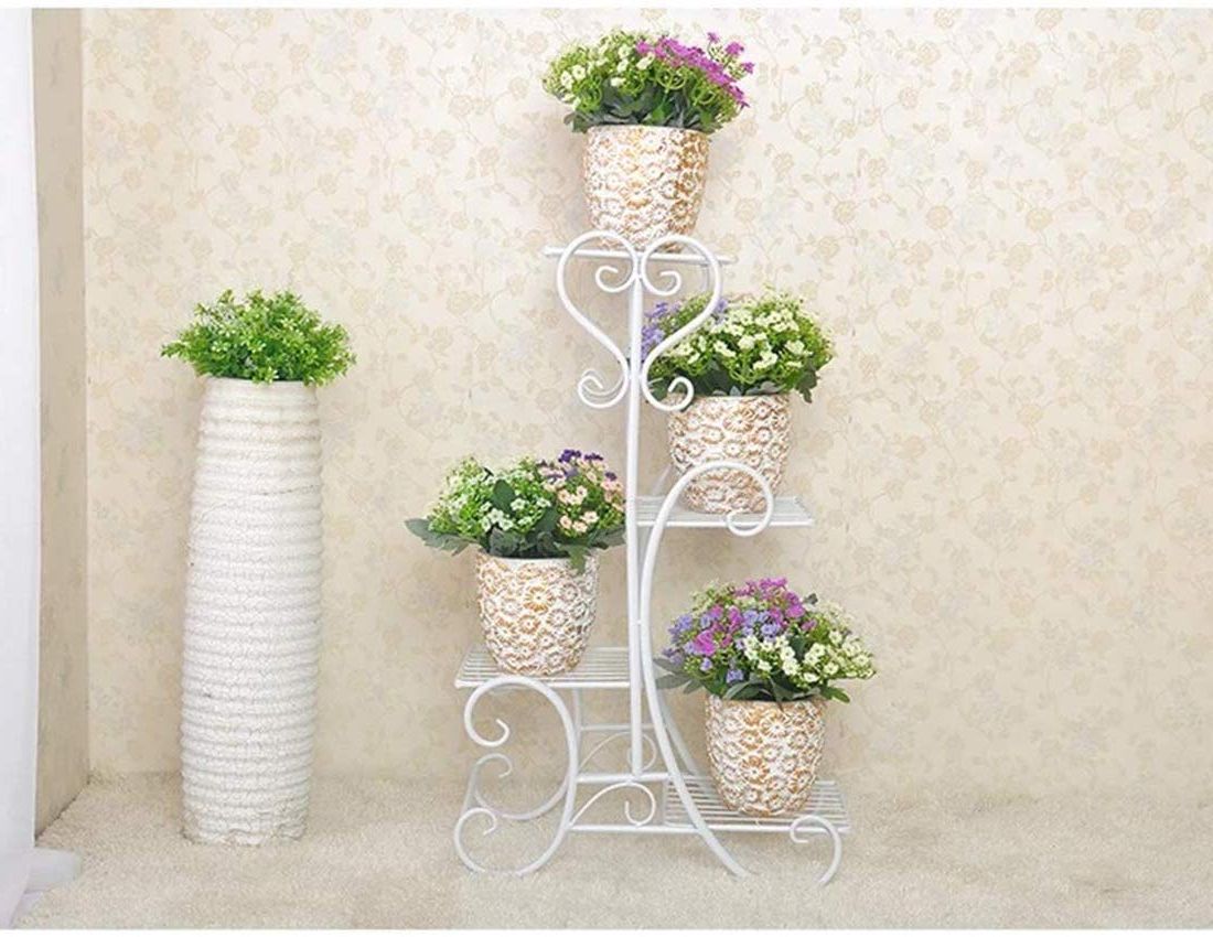 Powdercoat Plant Stands For Popular Sk Expertise Magic Matels Wrought Iron And Gl Metal Powder Coated Flower  Stand, White, L 35cm W 20cm H 65cm : Amazon (View 3 of 10)