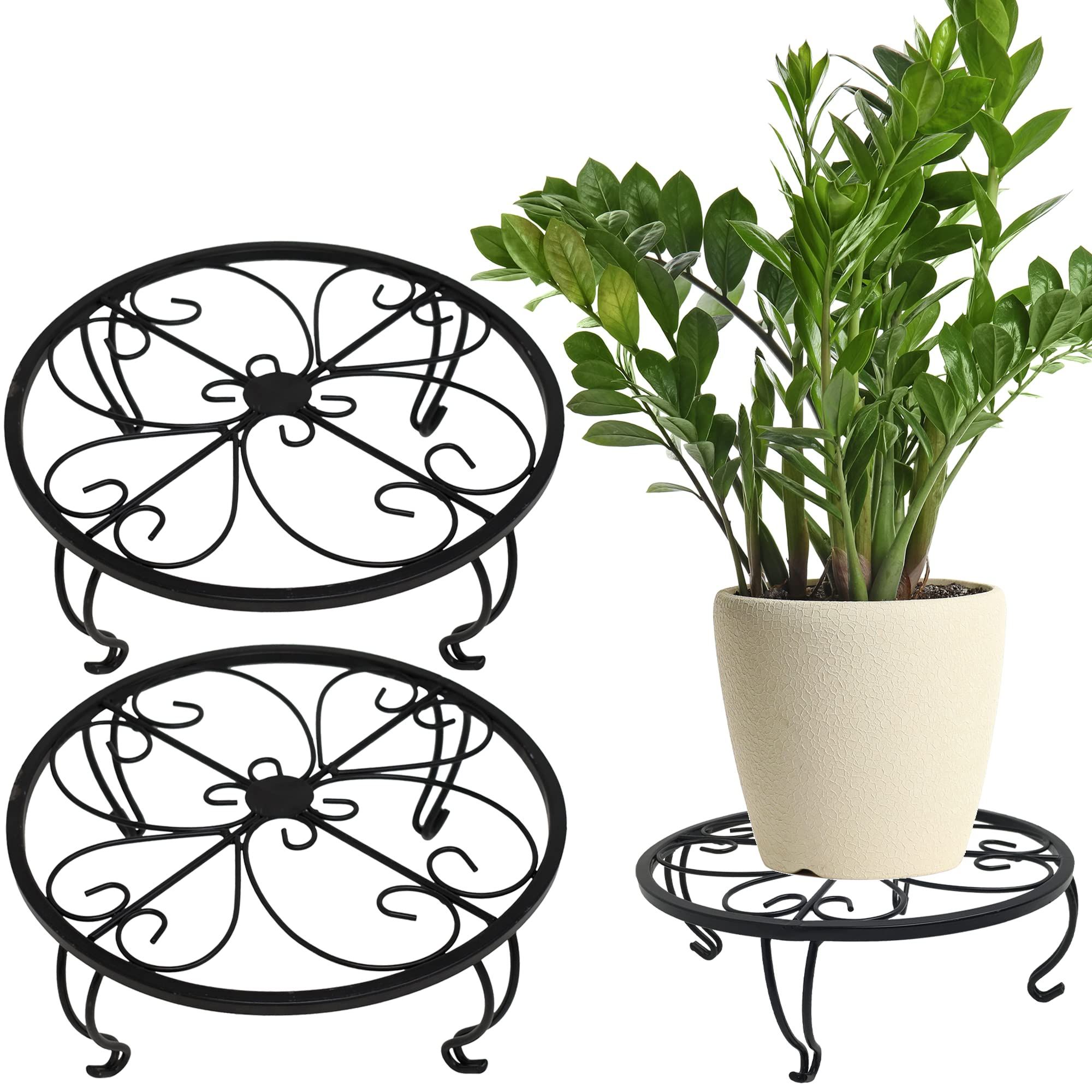 Powdercoat Plant Stands Pertaining To Most Up To Date 10” Metal Plant Stand (3 Pcs), Powder Coated Rust Resistant Metal,  Decorative Indoor Outdoor Flower Pot Holder Saucer, Round Heavy Garden  Planter Support Rack (View 5 of 10)