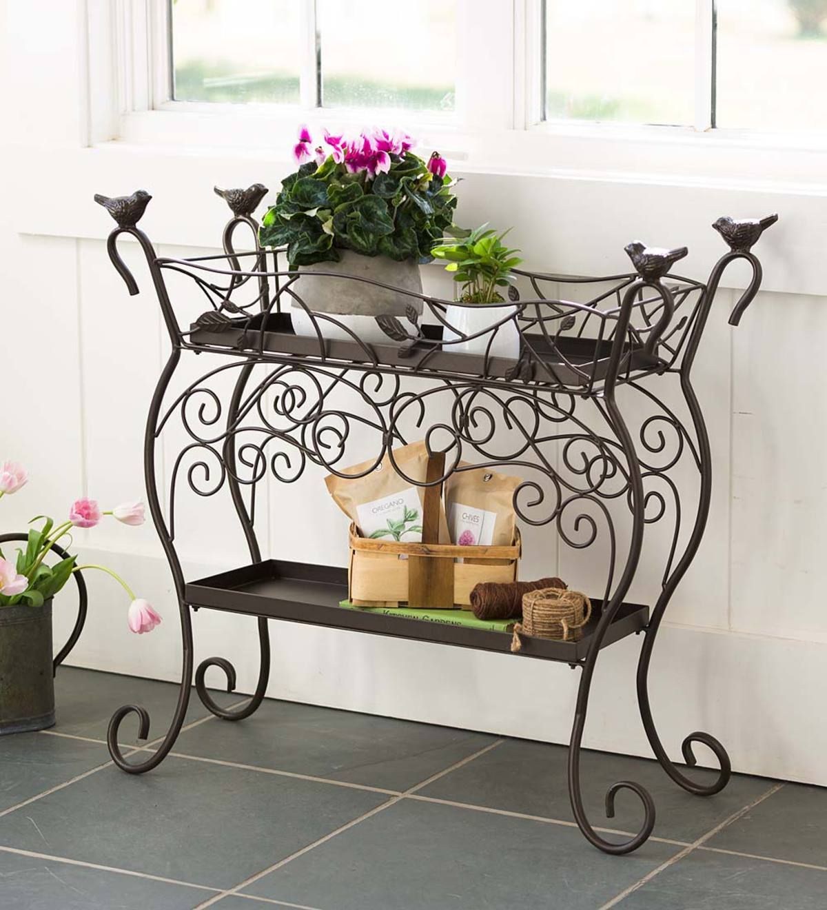 Preferred Iron Plant Stands For Two Shelf Cast Iron Plant Stand With Birds (View 6 of 10)