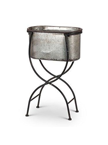 Recent 15" X 8" Galvanized Metal Oval Bucket Planter With Black Iron Stand (aff  Link) (View 10 of 10)