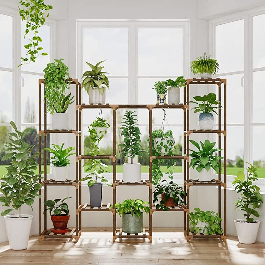 Recent Amazon: Bamworld Large Plant Stand Indoor Tall Plant Shelf Outdoor  Hanging Plant Stand 14 Pots Large Plant Rack For Living Room Patio, Balcony  And Garden : Patio, Lawn & Garden Pertaining To Wide Plant Stands (View 1 of 10)