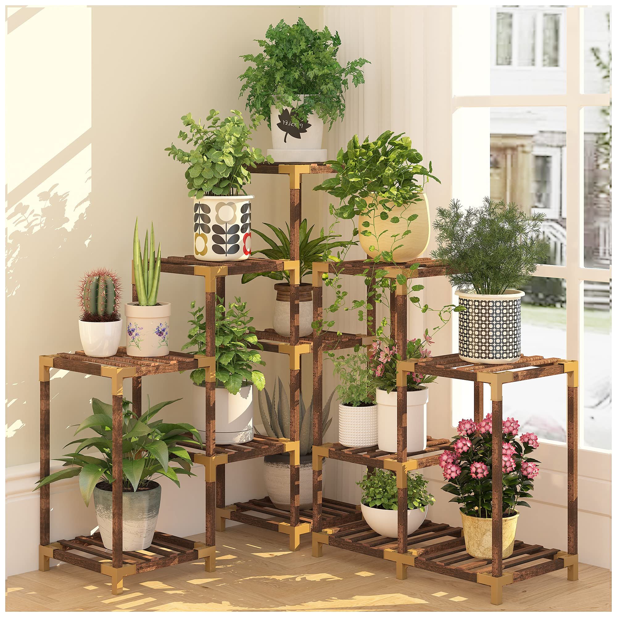 Recent Homkirt Plant Stand Indoor Outdoor, 12 Tier Corner Plant Shelf Wood Plant  Stand Rack Organizer Display With Regard To Wide Plant Stands (View 8 of 10)