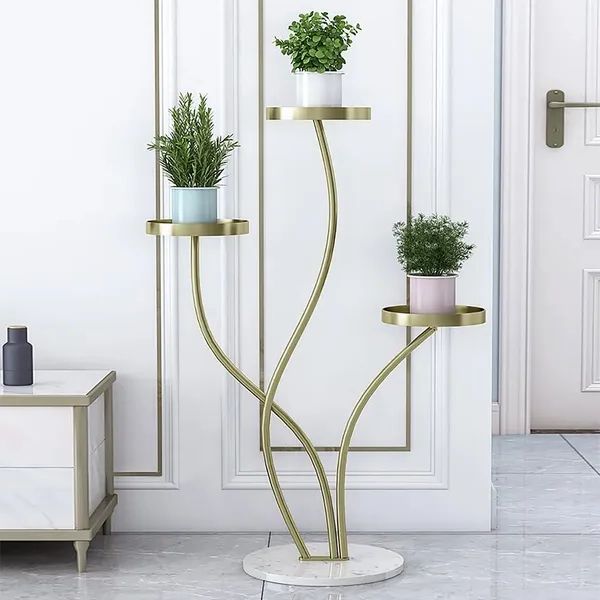 Recent Indoor Plant Stands In Modern Tall Metal Plant Stand Indoor 3 Tier Corner Planter In Gold Homary (View 10 of 10)