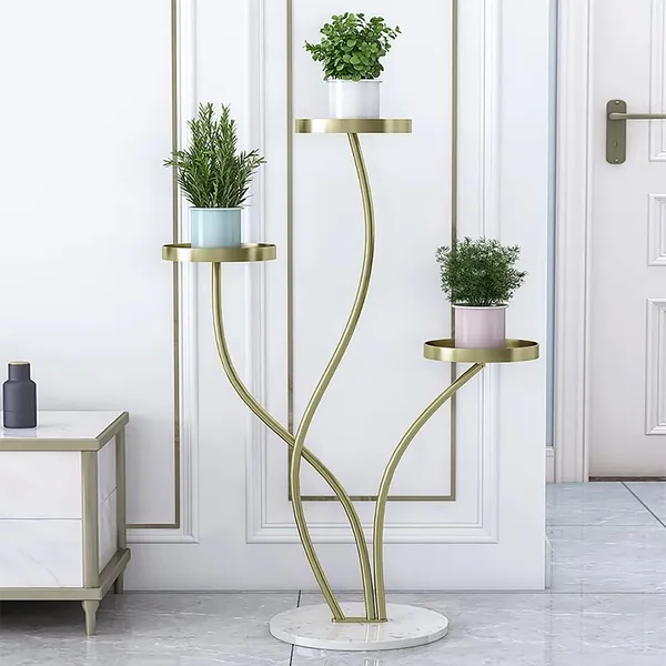 Recent Indoor Plant Stands In Modern Tall Metal Plant Stand Indoor 3 Tier Corner Planter In Gold Homary (View 10 of 10)