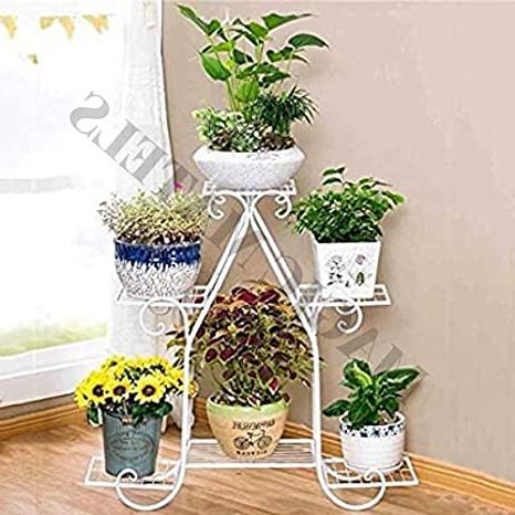Recent Magic Matels Wrought Iron And Gl Metal Powder Coated Pot Stand, White, L  74cm W 23cm H 76cm : Amazon (View 2 of 10)