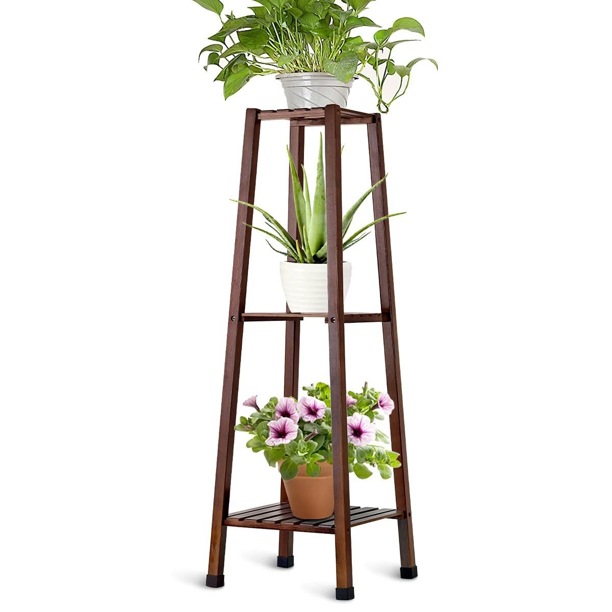 Recent Ogori 3 Tier Indoor Plant Stands Mid Century Bamboo Plant Stand Display  Shelf, Dark Brown Within Brown Plant Stands (Photo 1 of 10)