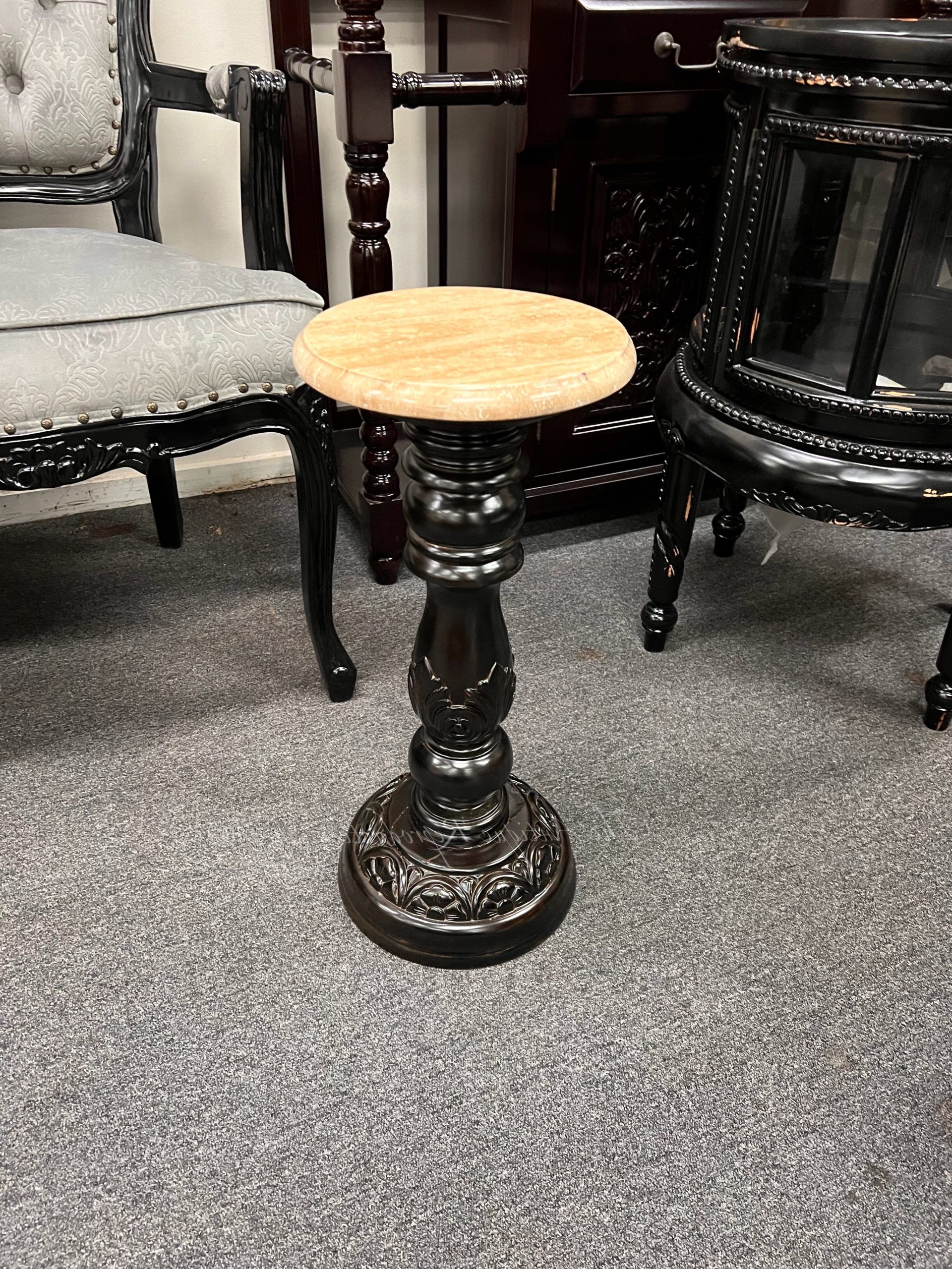 Recent Victorian Art Deco Plant Stand Black With Marble Top – Antique Reproduction  Shop With Black Marble Plant Stands (Photo 4 of 10)