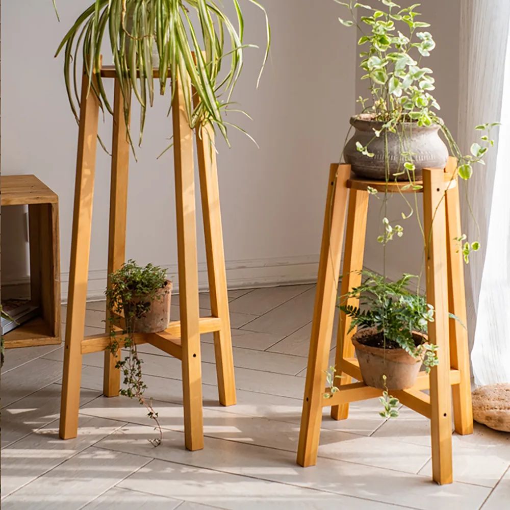 Rustic Wooden Plant Stand Set Of 2 For Indoor Homary Inside Most Recent Rustic Plant Stands (View 7 of 10)