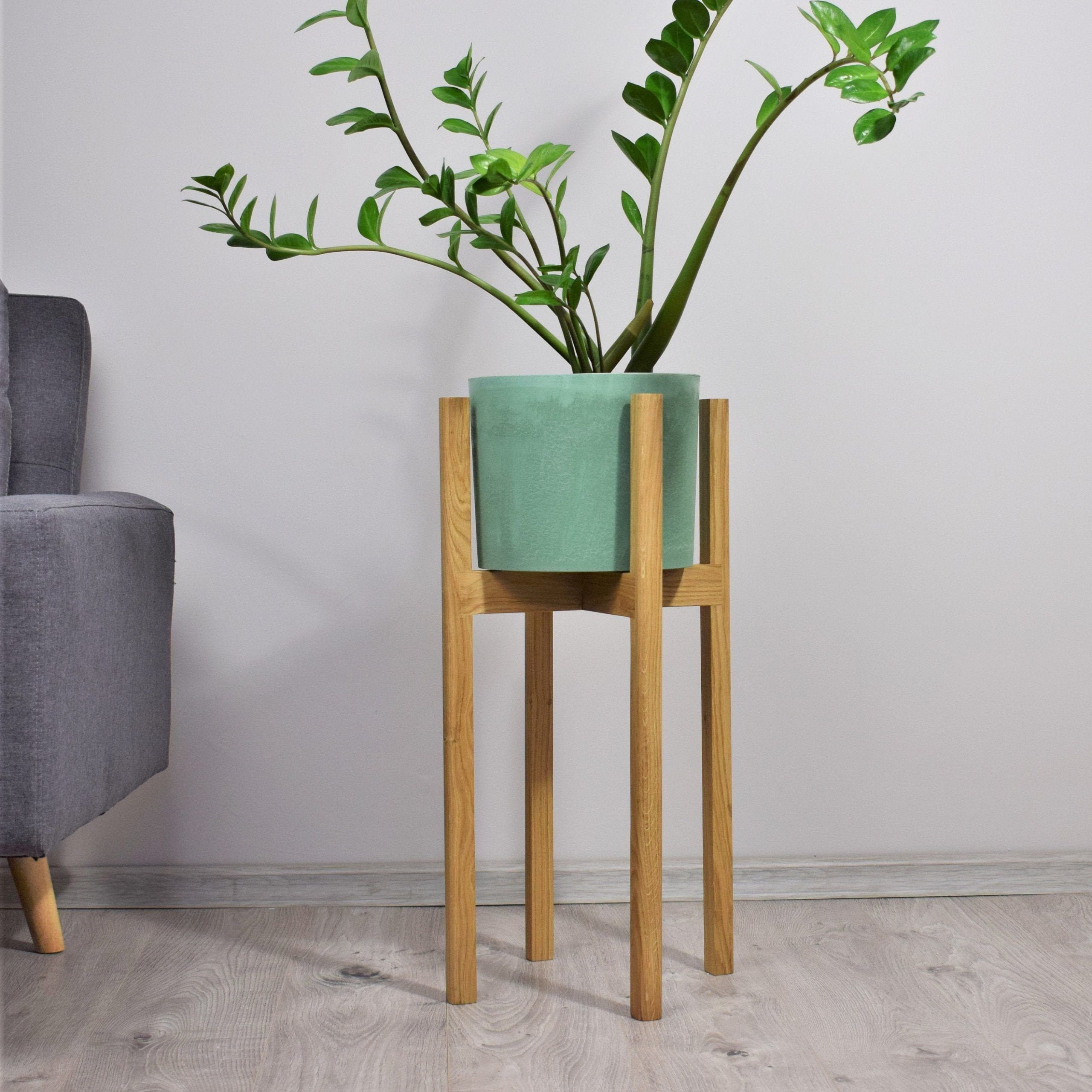 Tall Plant Stands Made Of Natural Oak Wood (View 3 of 10)