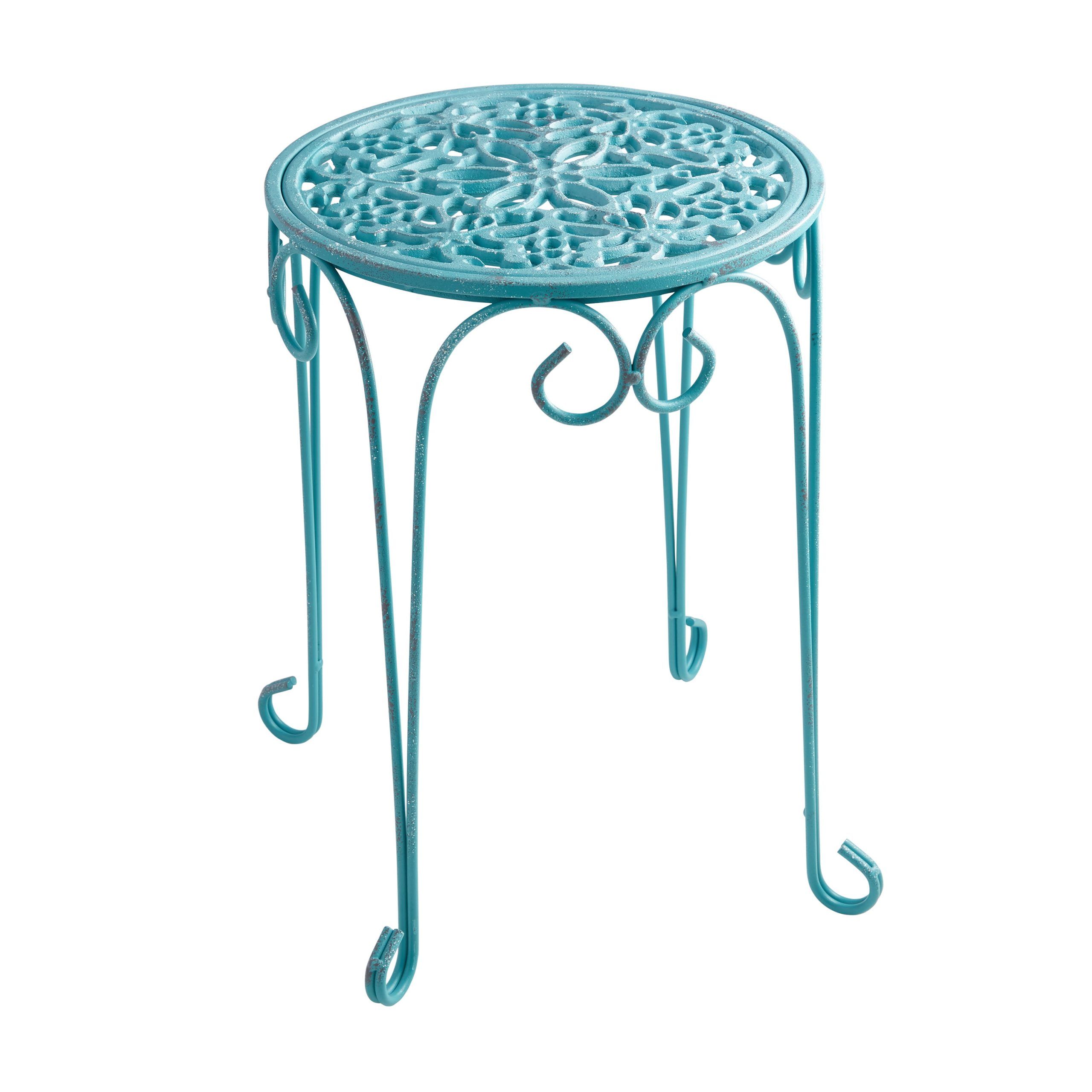 The Pioneer Woman 16" Cast Iron Plant Stand Teal Color With Distressed  Finish – Walmart Throughout Most Current 16 Inch Plant Stands (View 8 of 10)
