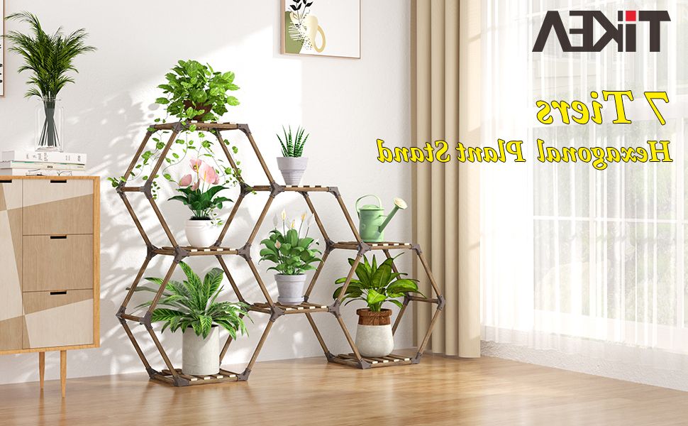Tikea Plant Stand Indoor Hexagonal Plant Stand For Multiple Plants Indoor  Outdoor Large Wooden Plant Shelf Creative Diy 7 Tiered Flowers Stand Rack  For Living Room Balcony Patio Window Within Well Liked Hexagon Plant Stands (View 3 of 10)