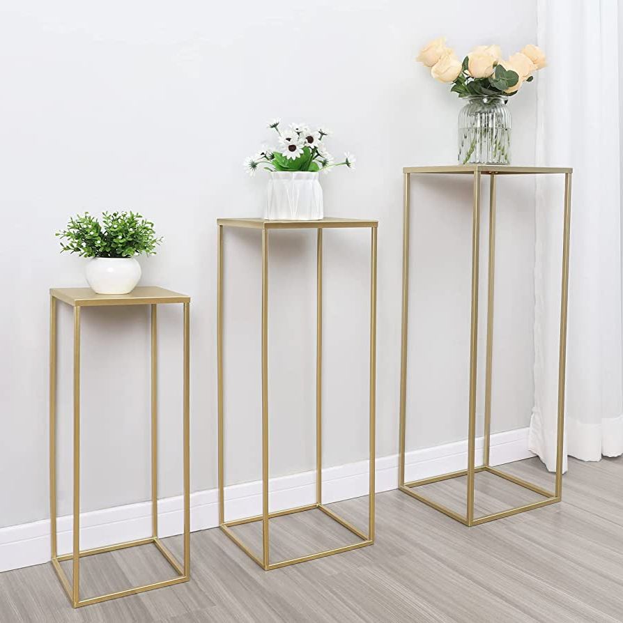 Trendy Set Of 3 Plant Stands Regarding Amazon : Set Of 3 Metal Plant Stand Golden Nesting Display End Table  Tall Pedestal Cylinder Rack, Indoor Outdoor Flower Holder Corner Planter  Pot Rack For Parties Home Decor, Patio Weddings Ceremony : (View 3 of 10)