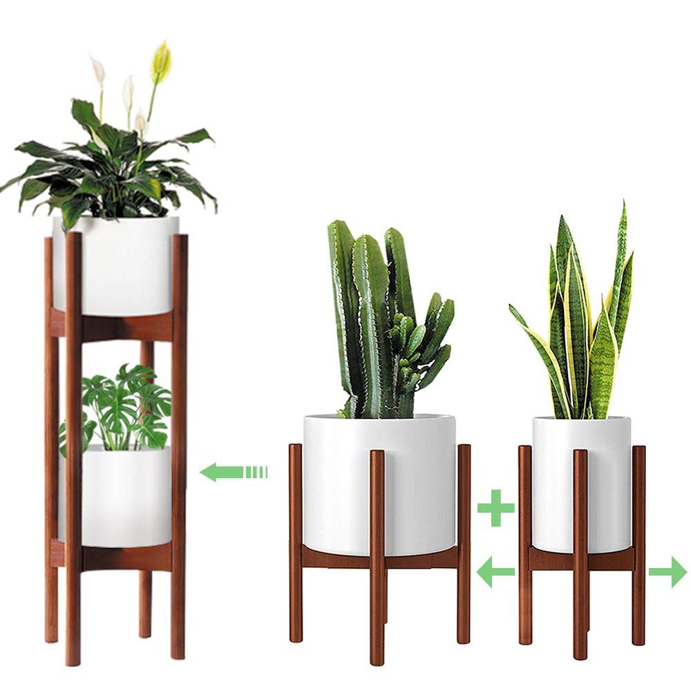 Two Tier Plant Stands Intended For Recent 2 Pack Indoor Plant Stands, 2 Tier Tall Plant Stand 30 Inches, Mid Century  Bamboo Plant Stand, Adjustable Width 8 – 12 Inches, Fits Pot Size Of 8 9 10  11 12 Inches, Pot & Plant Not Included, Brown (View 6 of 10)