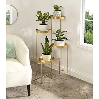 Unique Lifestyle Round Multi Tiered Plant Golden Stand 4 Tier : Amazon (View 9 of 10)