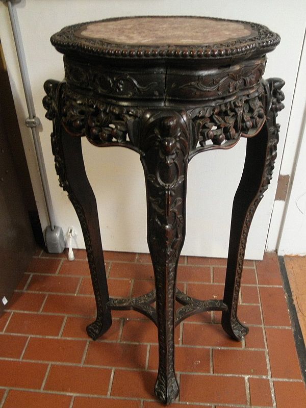 Well Known Chinese Rosewood Carved Wood Plant Stand With Marble Inset, 19th C (item  #1330140) In Carved Plant Stands (Photo 2 of 10)