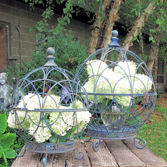 Well Known Globe Plant Stands Inside Set Of 2 Iron Globe Plant Stands With Antique Blue Finish (View 1 of 10)