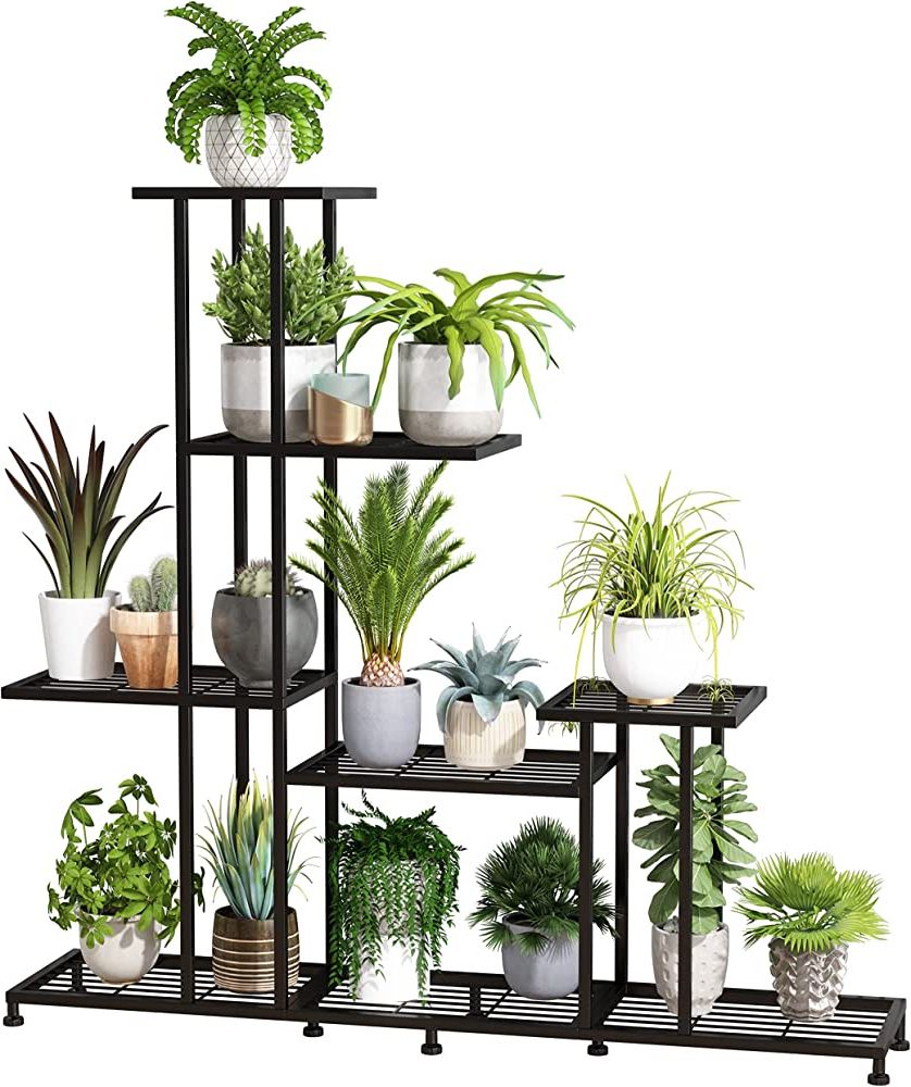 Well Known Metal Plant Stands Within Metal Plant Stand, 5 Tiers Multifunctional Plant Stands For Indoor Plants,  Decorative Black Steel Plant Shelf (View 4 of 10)