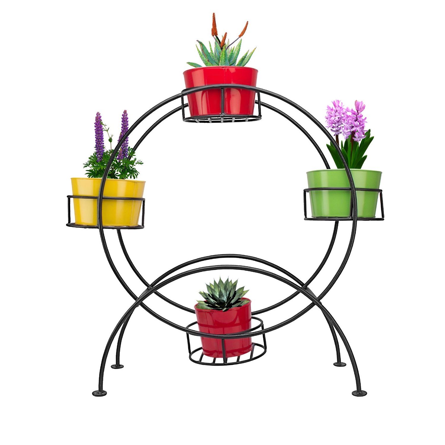 Well Known Round Plant Stands Throughout Nuha Metal Round Planter Stand With Pots, Black, Height  71 Cm, Width  26  Cm And Length  77 Cm, Pot Size  22.5 Cm, 1 Piece : Amazon (View 4 of 10)
