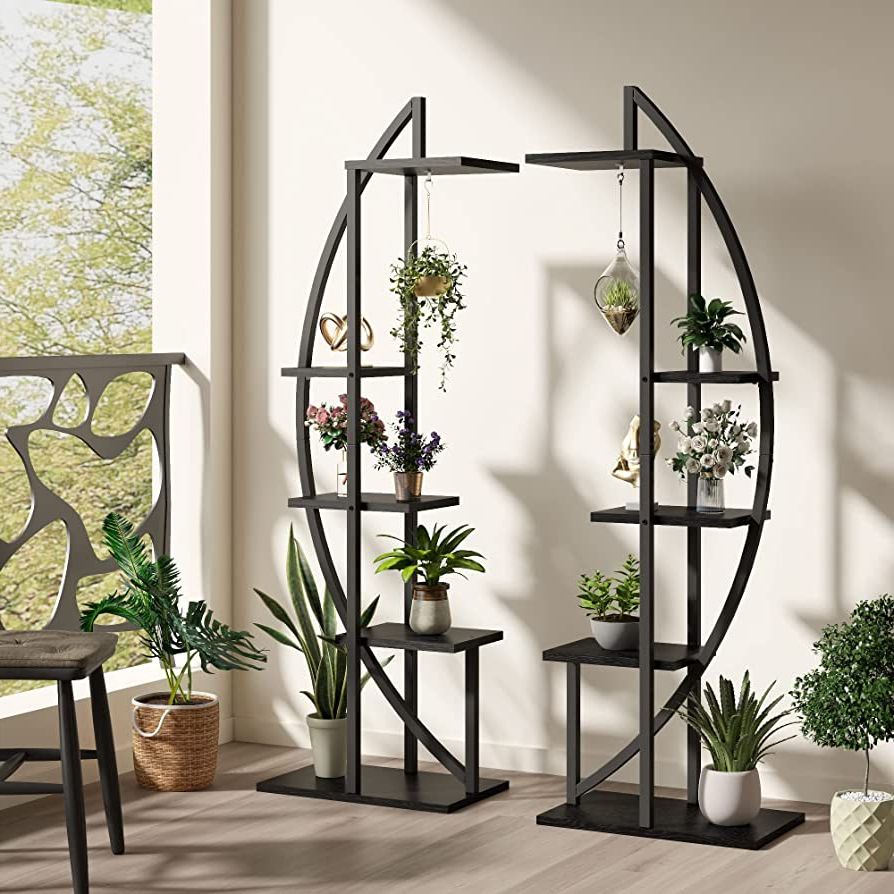 Well Liked Metal Plant Stands With Regard To Yoleny 2 Pcs 5 Tier Metal Plant Stand Plant Stands For Indoor Plants  Multiple, Plant Shelf For Planter Display With 2 Hooks, Half Moon Plant  Stand For Living Room, Balcony, And Bedroom (View 6 of 10)