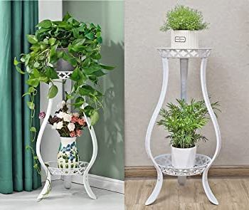 Yeavs 2 Pack Metal Plant Stand 2 Tier, 32 Inch Rustproof Decorative Flower  Pot Shelf Rack Indoor Outdoor Garden Office, Planter Display Holders Stand ( White) In Newest White 32 Inch Plant Stands (View 4 of 10)