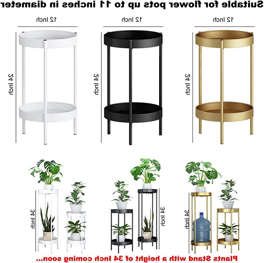 Zeetoon Modern Metal Plant Stand Round Corner Floor Holder Shelf And 2 Tray  Set Foldable Sturdy Flowers Pot Base For Indoor & Outdoor Potted Orchid  Home Decorative Fit 12 Inch Planter White Regarding Fashionable 34 Inch Plant Stands (View 7 of 10)