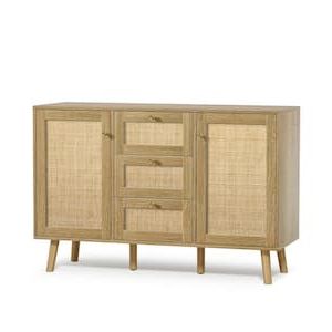 2017 Assembled Rattan Buffet Sideboards Pertaining To Aupodin Rattan Buffet Sideboard With 3 Drawers, Entryway Serving Accent  Storage Cabinet Natural Oak H0028 – The Home Depot (Photo 9 of 10)