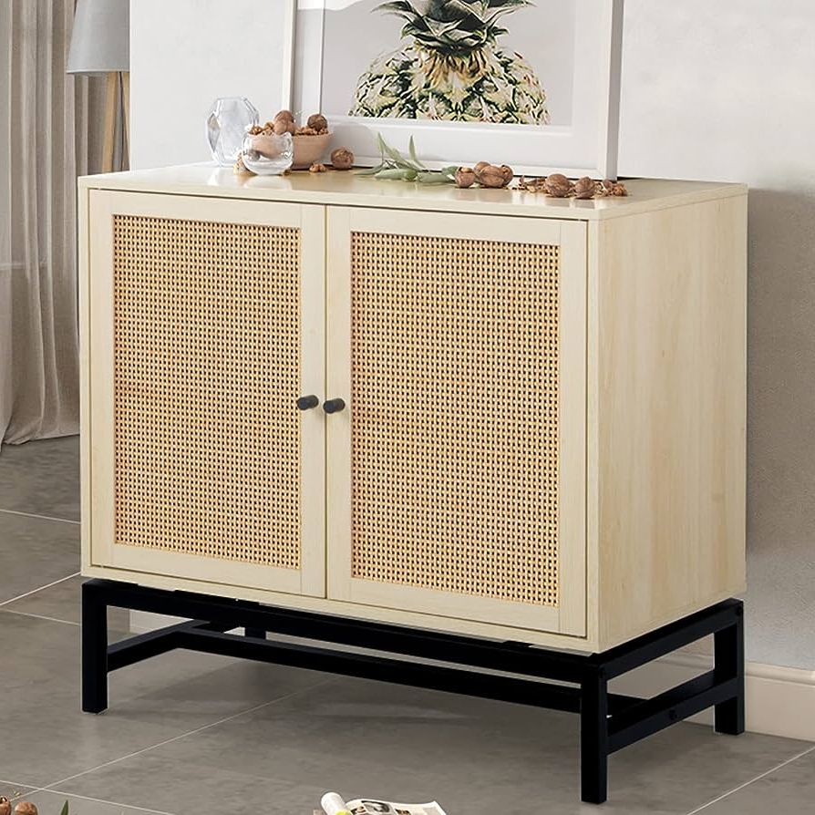 2017 Assembled Rattan Sideboards For Amazon – Awqm Accent Cabinet,rattan Cabinet With 2 Doors,farmhouse Sideboard  Buffet Cabinet With Storage/adjustable Shelf,kitchen Buffet Storage  Cabinet,cupboard Console Table For Living Room,oak Beige – Buffets &  Sideboards (Photo 10 of 10)