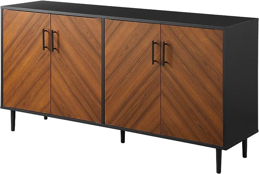 2017 Sideboards Bookmatch Buffet Pertaining To Amazon – Walker Edison Fehr Modern 4 Door Bookmatch Buffet, 58 Inch,  Black – Buffets & Sideboards (Photo 2 of 10)