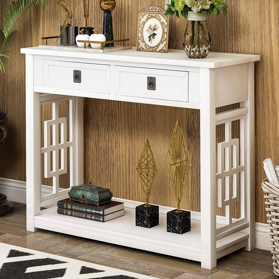 2018 Entry Console Sideboards Throughout Amazon: Yunlife&home Entryway Console 2 Drawers&bottom Shelf,solid Wood Buffet  Sideboard Accent Sofa Tables For Entry Way/hallway/entrance Hall/foyer/corridor/living  Room Furniture Set, White A 36" L : Home & Kitchen (Photo 3 of 10)