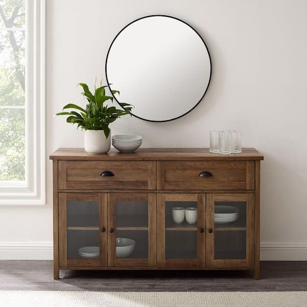 2018 Transitional Oak Sideboards Within Welwick Designs Reclaimed Barnwood And Glass Transitional Farmhouse 4 Door  Sideboard With 2 Drawers Hd8977 – The Home Depot (Photo 8 of 10)