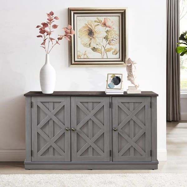 3 Door Accent Cabinet Sideboards Intended For Most Popular Festivo 48 In. 3 Door Gray Sideboard Buffet Table Accent Cabinet Fts20642b  – The Home Depot (Photo 5 of 10)