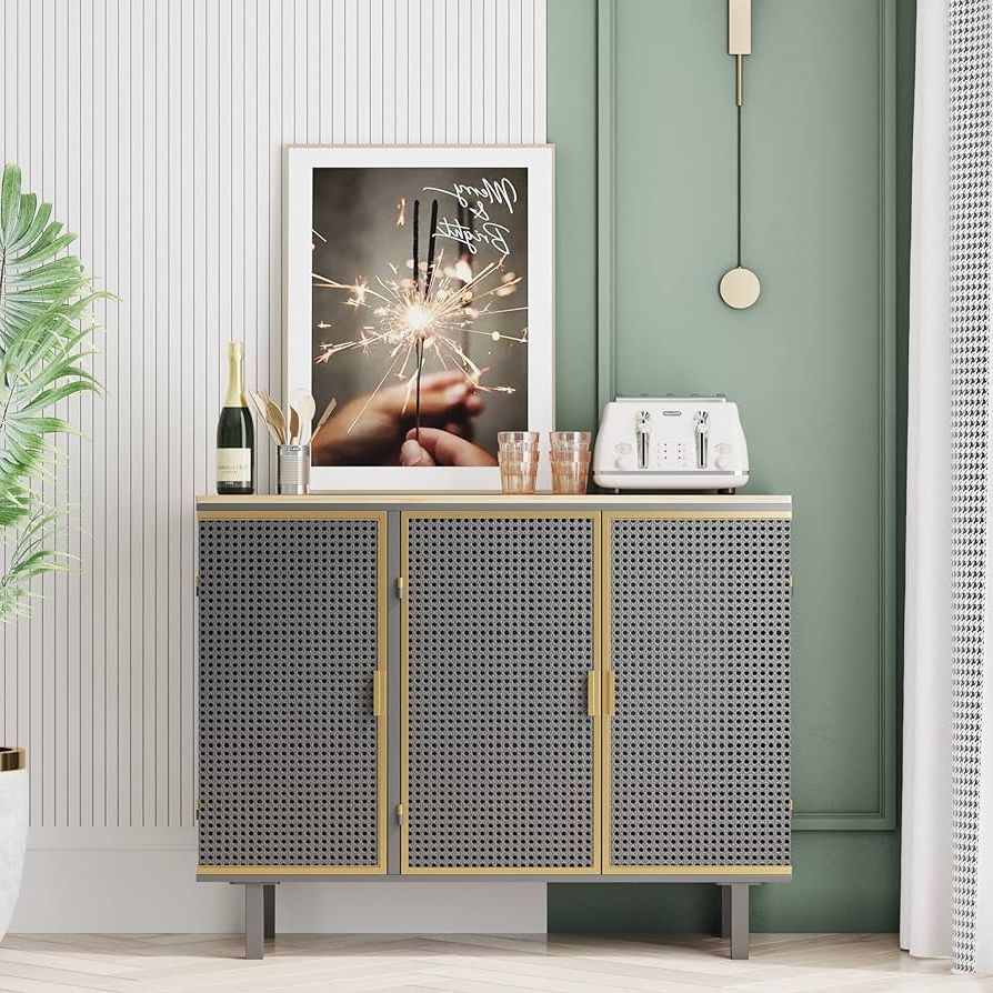 Amazon: Lamerge 3 Doors Modern Sideboard,40" Wide Freestanding Storage  Cabinet,buffet,cupboard,entryway Floor Cabinet,carbonized Bamboo,breathable,  For Living Room Office Bedroom, Dark Grey (l3ds 40) : Home & Kitchen Throughout Best And Newest Sideboards With Breathable Mesh Doors (Photo 7 of 10)