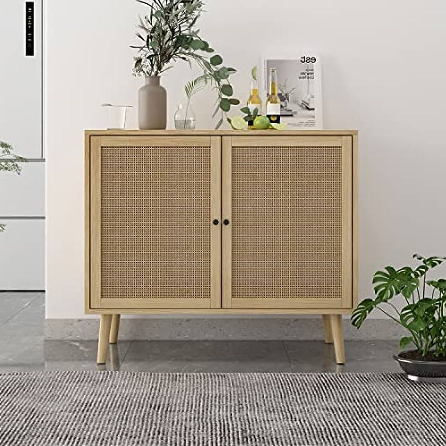 Amazon – Rattan Buffet Sideboard Cabinet, 2 Doors Storage Cabinet  Console Table Accent Cabinet With Adjustable Shelves For Kitchen Living  Room Dining Room, Natural – Buffets & Sideboards With Current Assembled Rattan Sideboards (Photo 3 of 10)