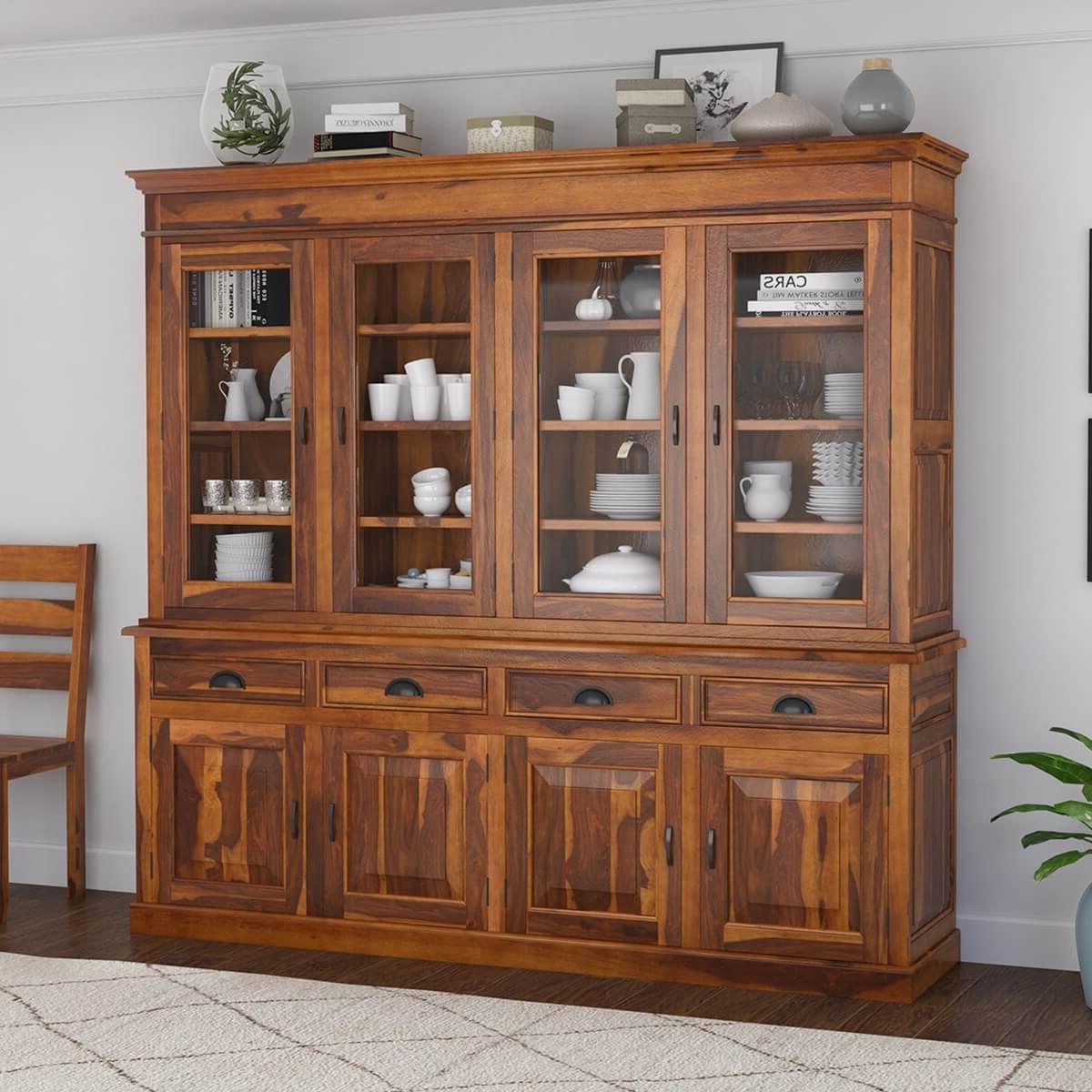 Cariboo Contemporary Rustic Solid Wood Dining Room Large Buffet Hutch In Latest Wide Buffet Cabinets For Dining Room (View 8 of 10)