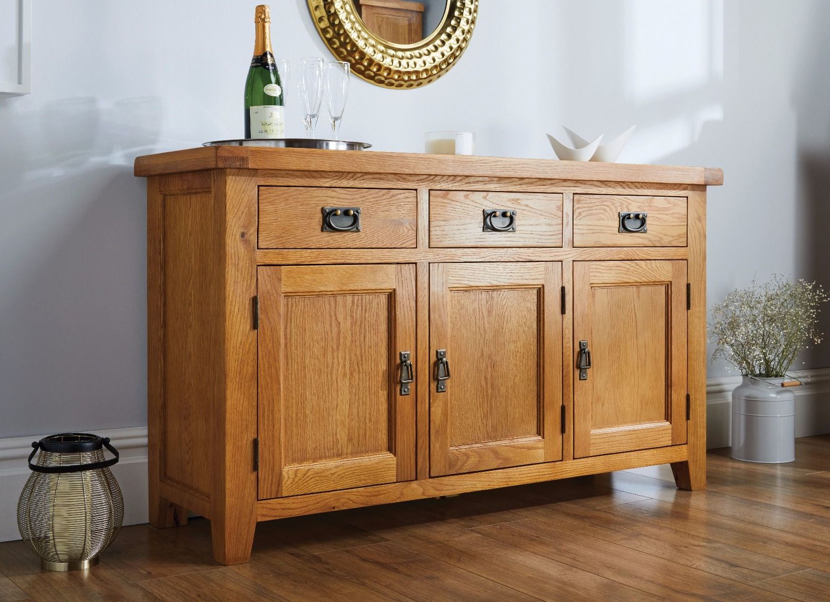 Country Oak Rustic 3 Door Medium Sized Sideboard – Free Delivery (View 5 of 10)
