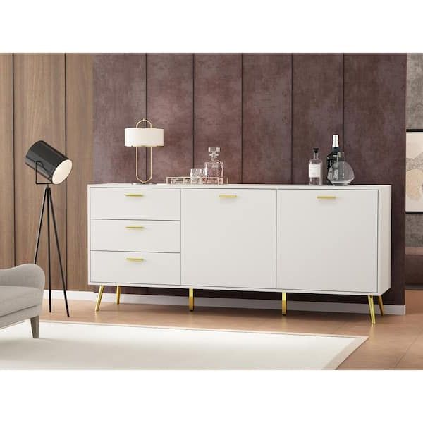 Famous 3 Drawers Sideboards Storage Cabinet Within Fufu&gaga 69 In. White Wood 2 Door And 3 Drawers Storage Accent Cabinet  With Metal Leg Storage Cupboard, Tv Stand Buffet Sideboard Kf200106 34 –  The Home Depot (Photo 7 of 10)