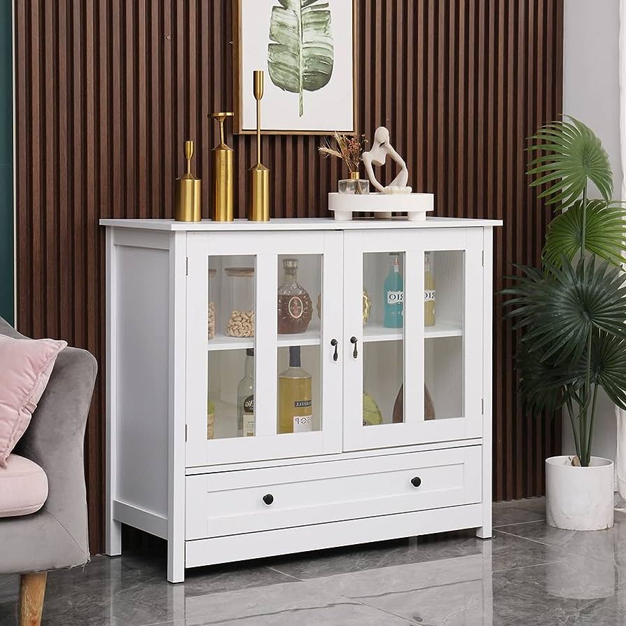 Famous Wide Buffet Cabinets For Dining Room In Amazon – Large Buffet Cabinet For Living Room Kitchen, White Storage  Sideboard With Glass Doors And Drawer, Credenza Console Table For Dining  Room Entryway, Wooden Serve Cupboard Pantry Cabinet With Shelves – (View 2 of 10)