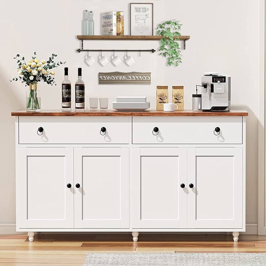 Fashionable Buffet Cabinet Sideboards In Amazon – White Buffet Sideboard Cabinet With Storage, 55” Mid Century  Coffee Bar Cabinet With 2 Drawers & 4 Doors, Kitchen Buffet Cabinet With  Adjustable Shelf, Credenza Table For Entryway Dining Living Room – (View 10 of 10)